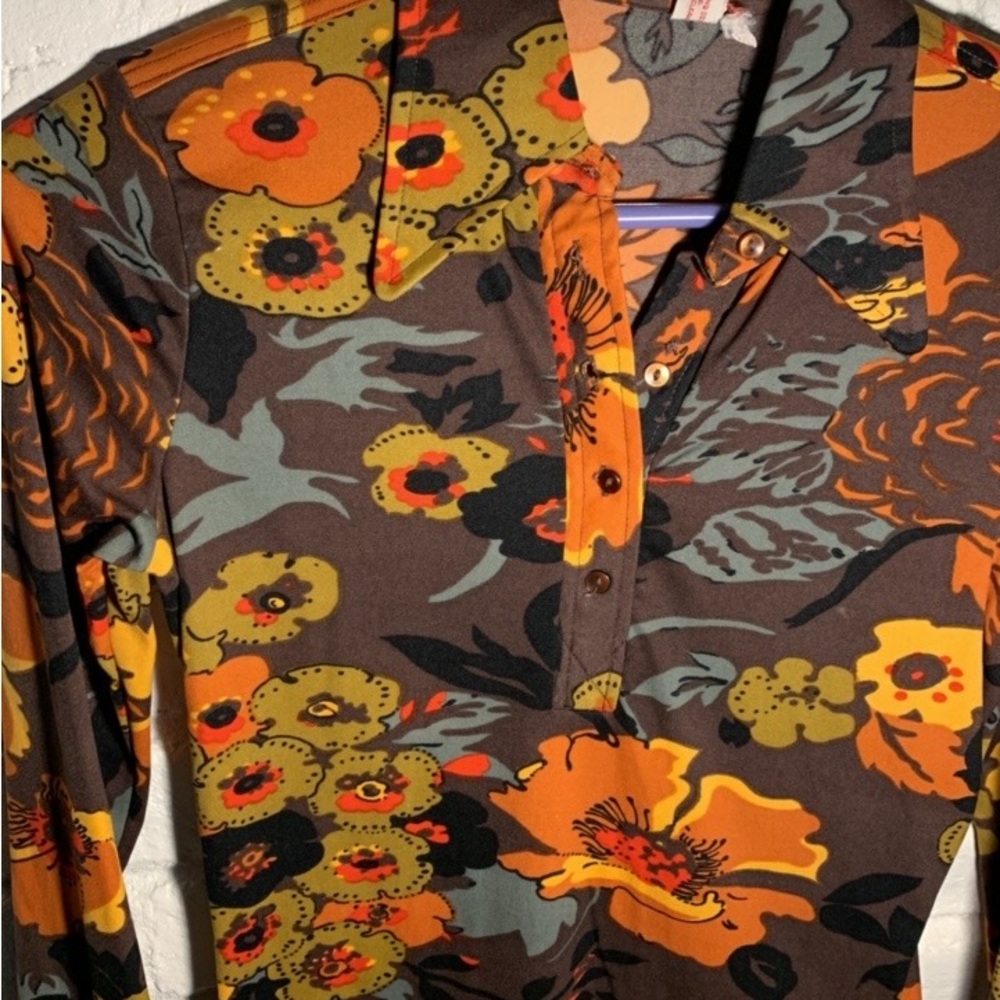 VINTAGE Disco 70s Polyester Graphic Print Shirt